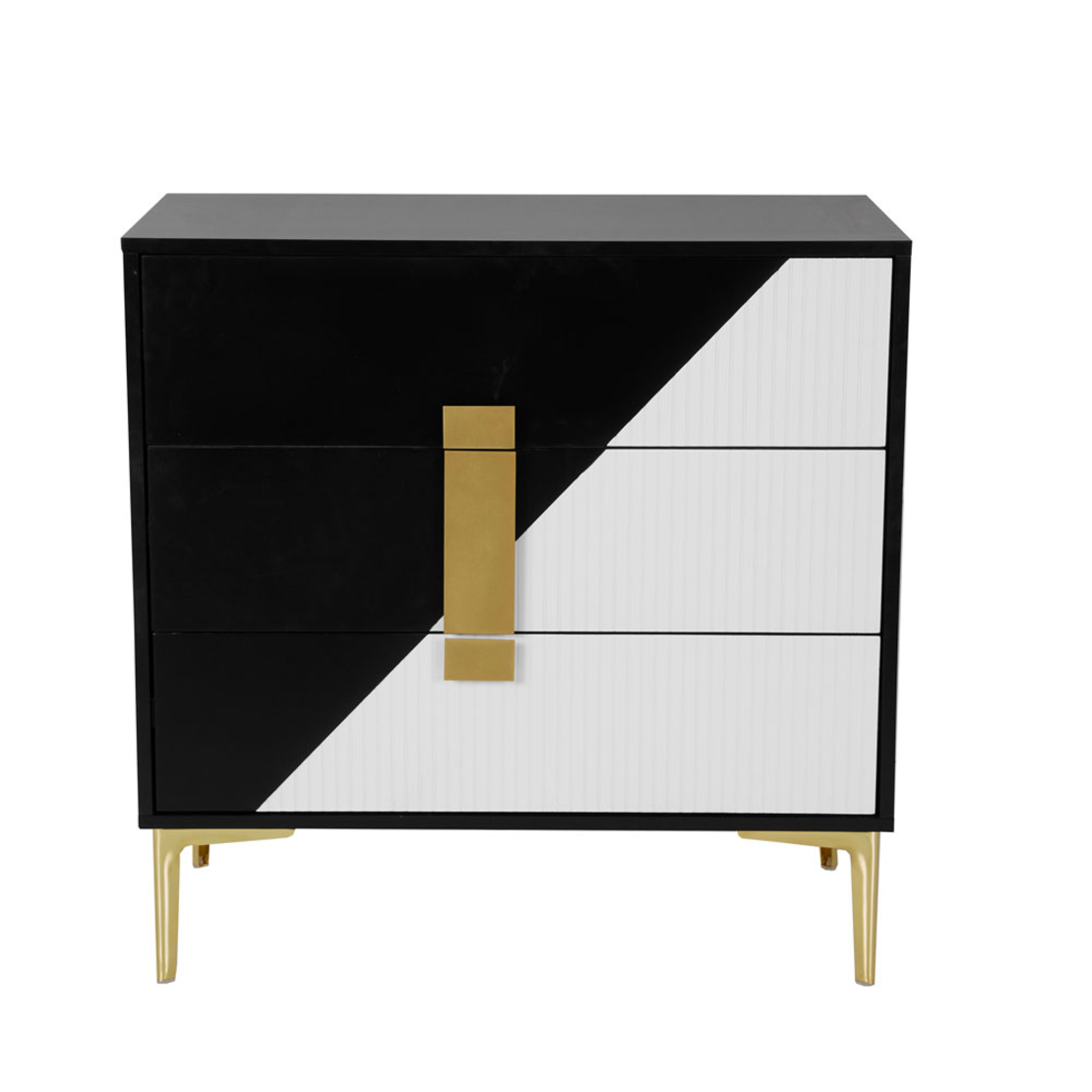 NEW YORK PEDESTAL 3DRAWERS MDF WHITE MDF BLACK GOLD E1