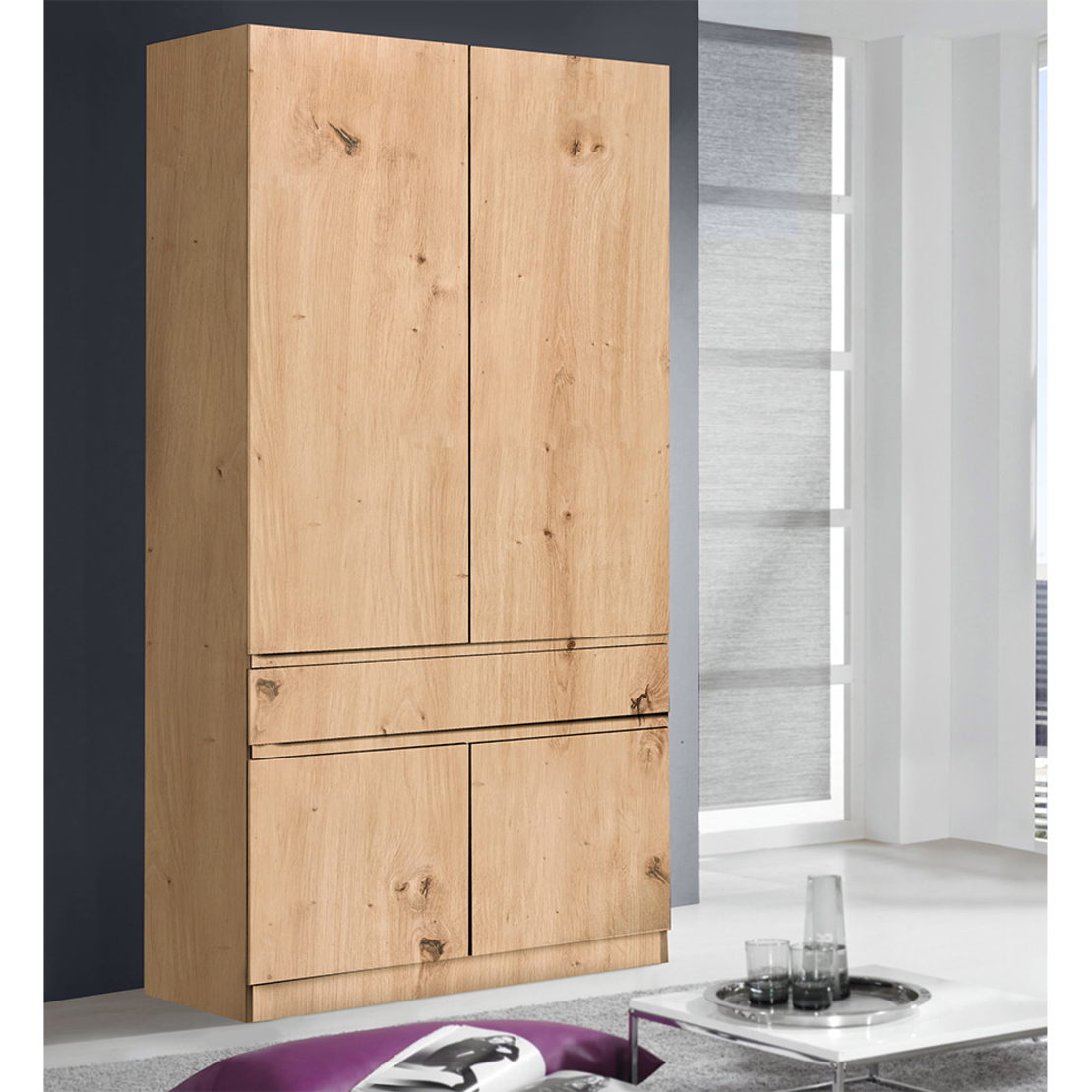HERMES WARDROBE 2DOORS 1DRAWER MELAMINE ARTISAN OAK 100x52xH200cm E1 EU
