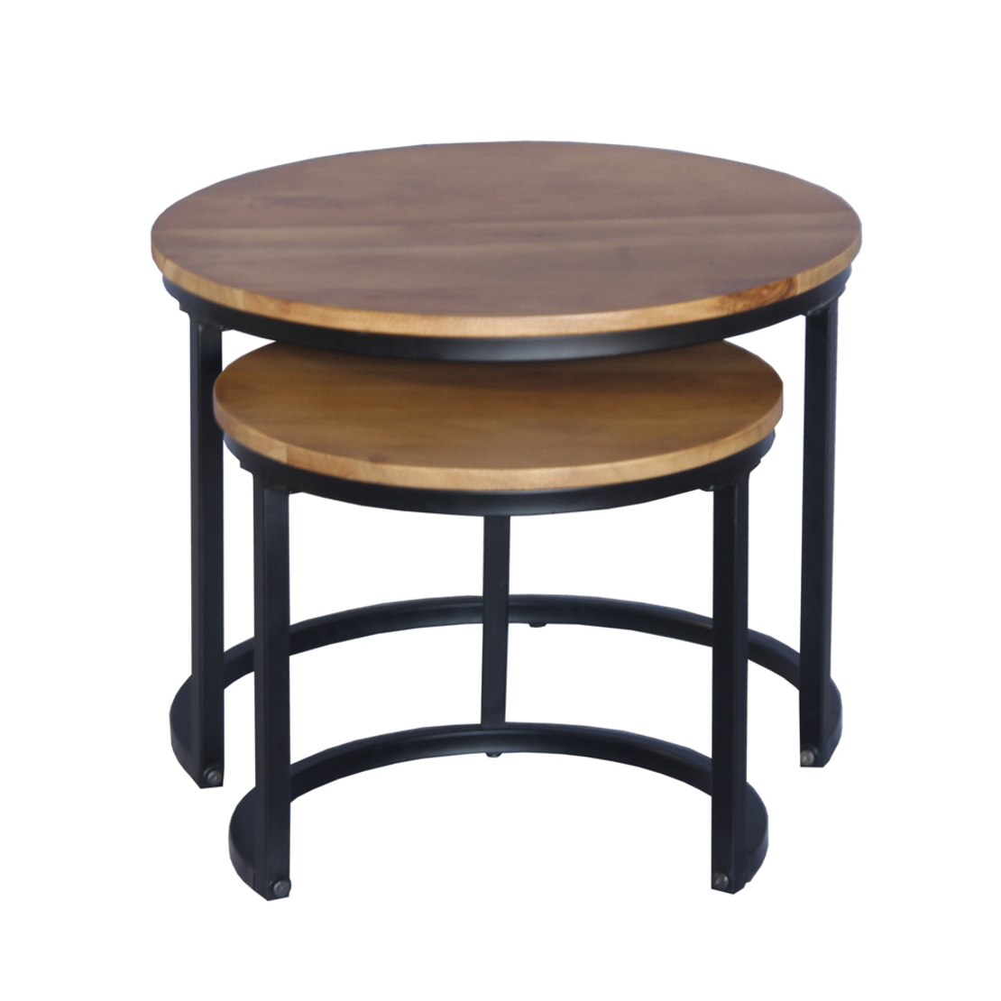 MATE COFFEE TABLE SET 2PCS WOOD ACACIA WALNUT METAL BLACK 54x54xH42cm IN