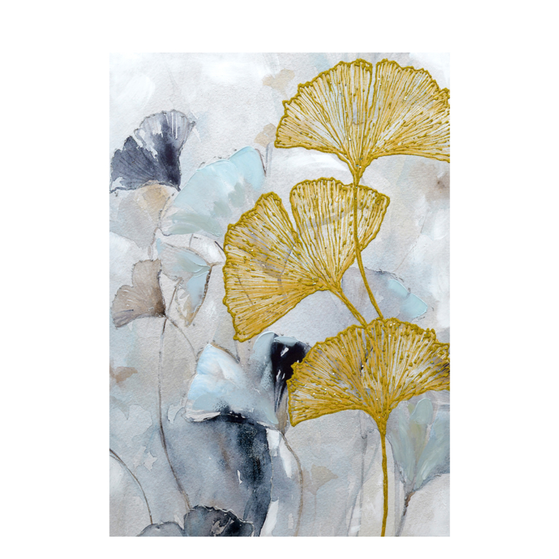 PALEN 2 PAINTING CANVAS BLUE WHITE WOOD GOLD 70x10