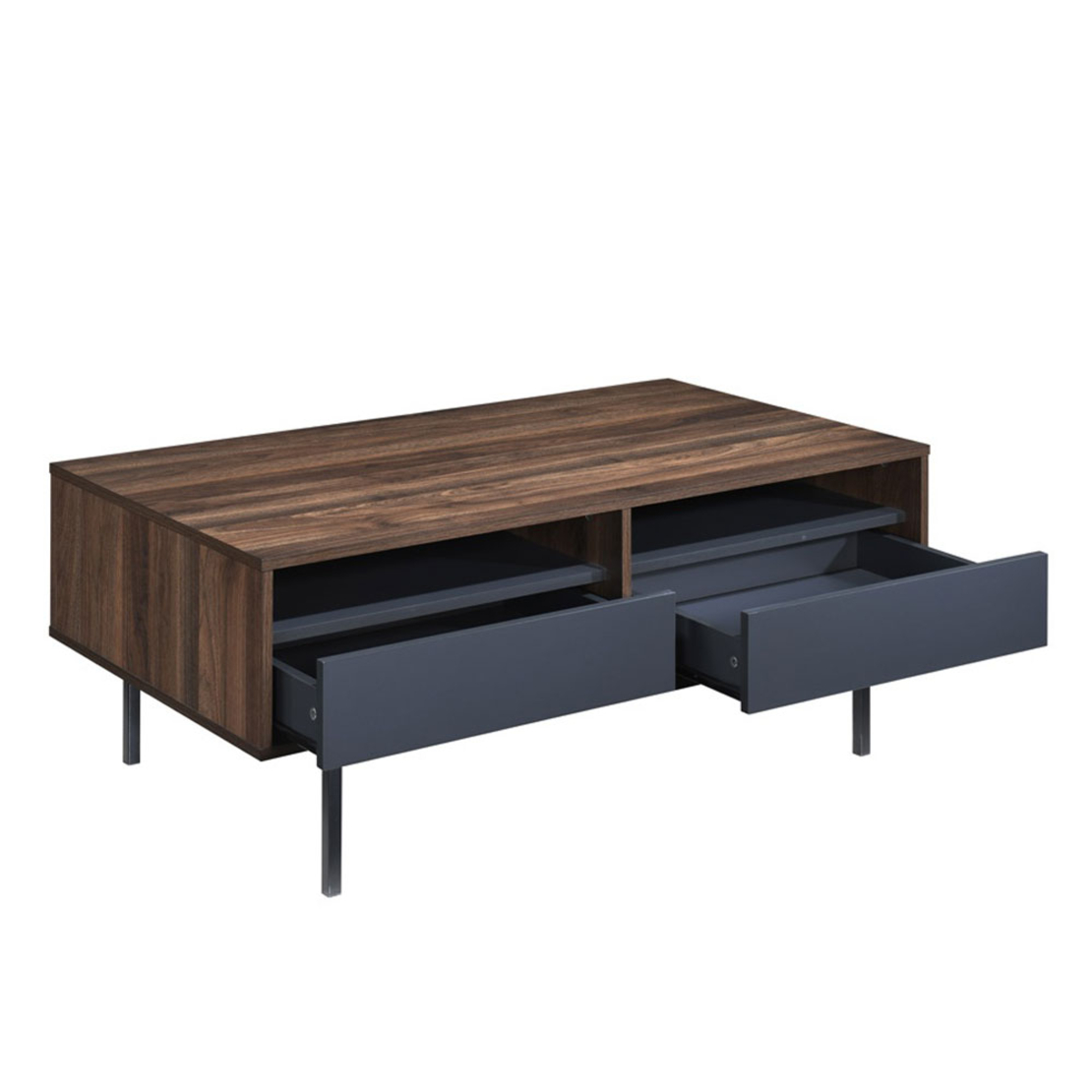 GROOVES COFFEE TABLE 2DRAWERS CHIPBOARD WITH MELAMINE CARTA WALNUT GREY METAL 110x60xH45cm MY