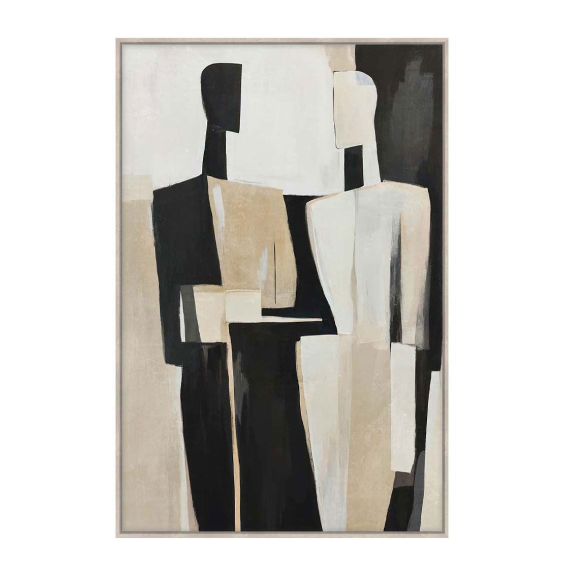 FADING FACES PAINTING DECORATIVE WITH FRAME 80x120x4 CANVAS BEIGE BLACK PP