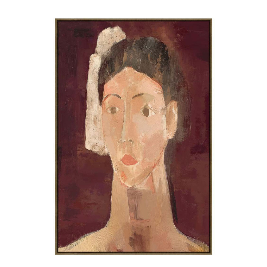 ETERNAL GAZE PAINTING DECORATIVE WITH FRAME 80x120x4 CANVAS BORDEAUX BEIGE PP