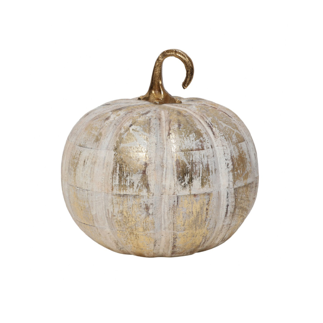 SINDE DECO PUMKIN WOOD MANGO WHITE WASHED GOLD D18