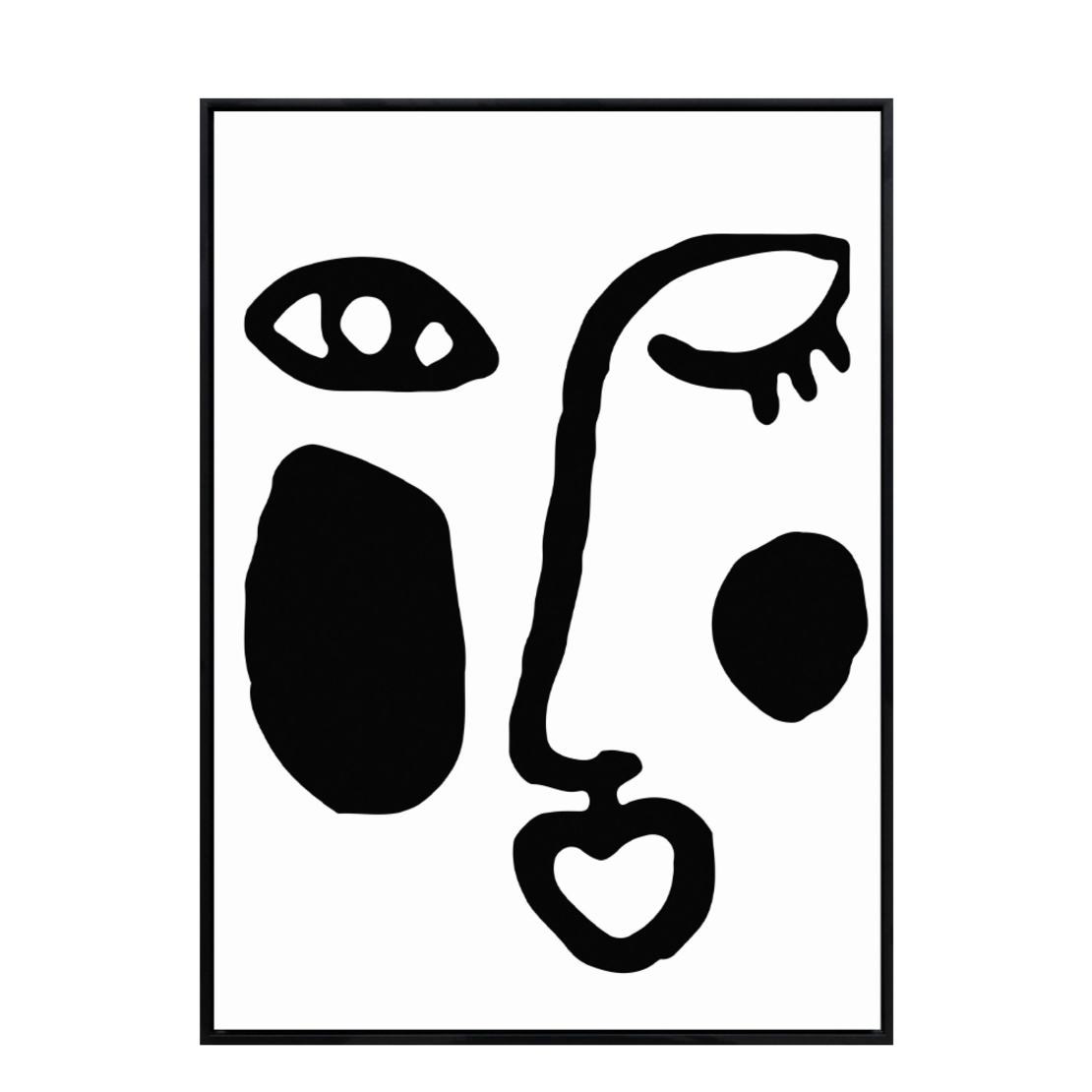 ART FACE 1 PAINTING CANVAS WHITE BLACK WOOD FRAME