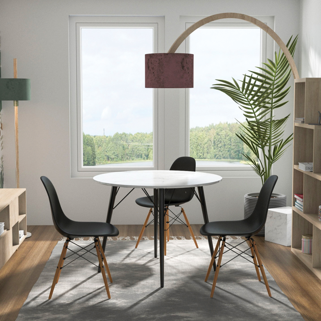 MARM TABLE ROUND TABLE MDF WITH PAPER VENEER WHITE WITH MARBLE PATTERN BLACK METAL E1 PRC