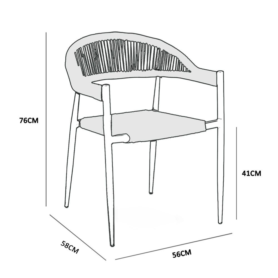 MEZZA LUNA ARMCHAIR ALUMINIUM BLACK NATURAL 56x55xH78cm PRC