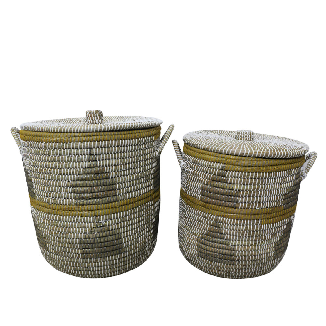 KAIA BASKET WITH LID SET 2PCS KANSGRASS PVC MULTIC