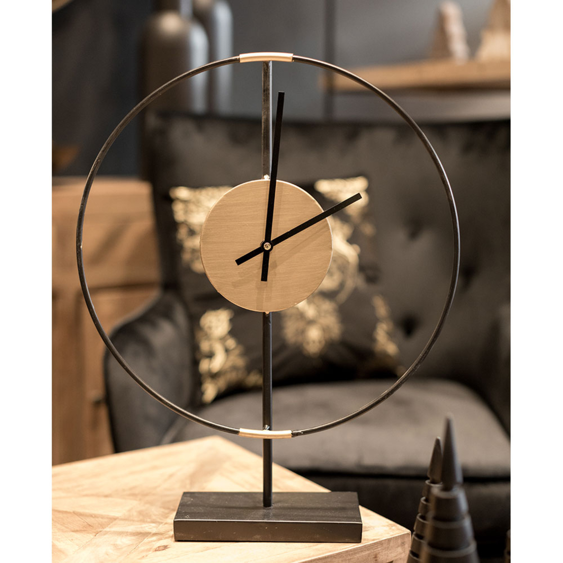 IRON CLOCK TABLE METAL BLACK GOLD 39x9xH49.5cm PRC