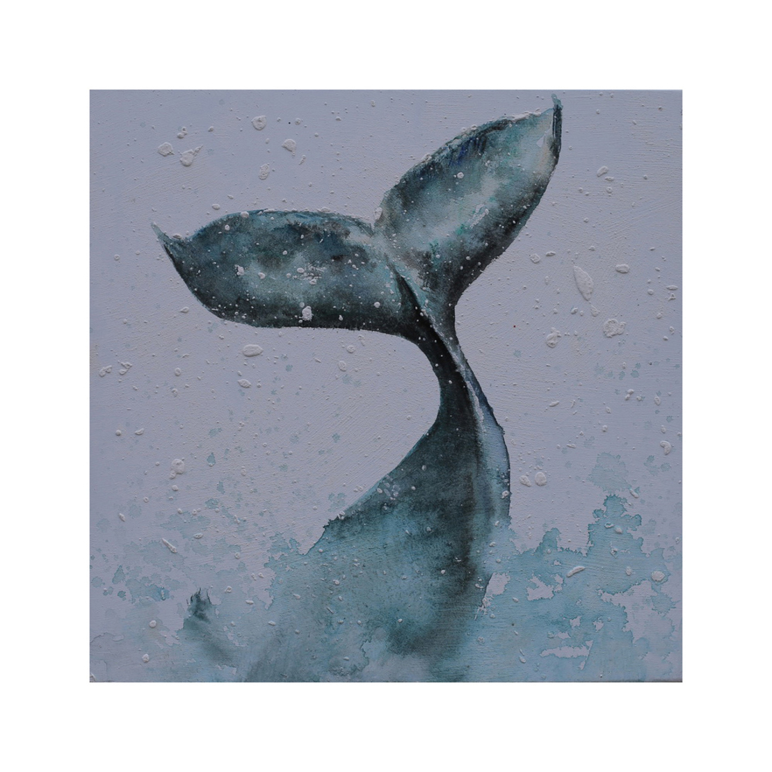WHALE PAINTING CANVAS WOOD 80x80xH3,5cm PRC