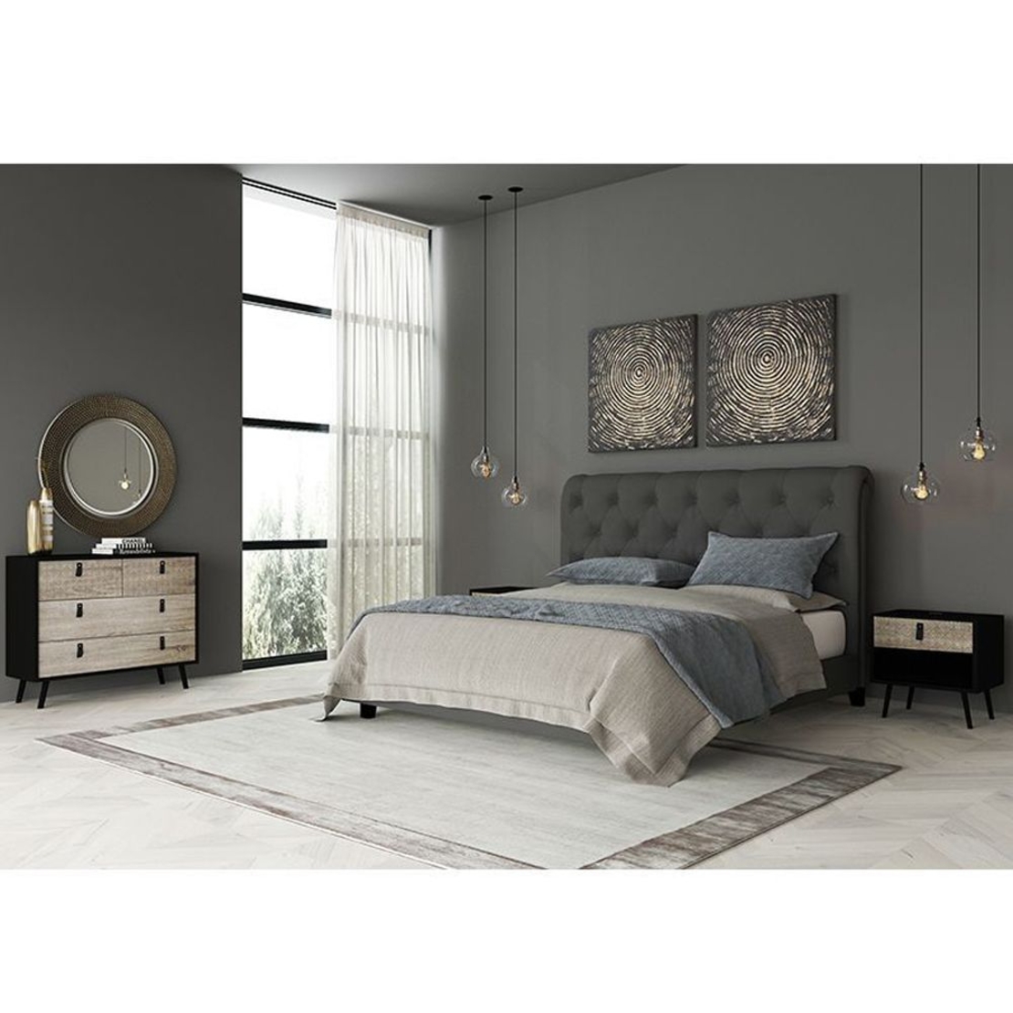 OMNIA COMMODE CHIPBOARD WITH MELAMINE CARTA BLACK WOOD RUBBERWOOD SONOMA WITH PATTERN E1 PRC