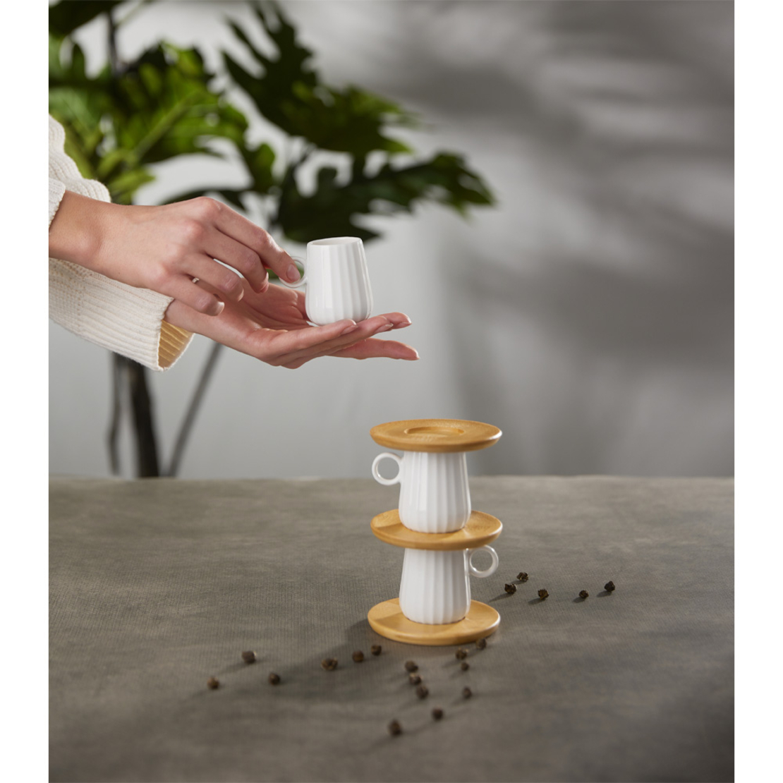 RIPPLE MUG ESPRESSO SET 6 PCS PORCELAIN BAMBOO WHI