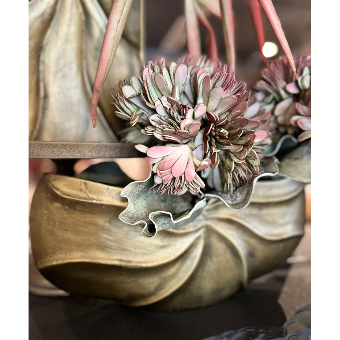 IWA 2 VASE ALUMINIUM GOLD ANTIQUE 39x9xH19cm IN