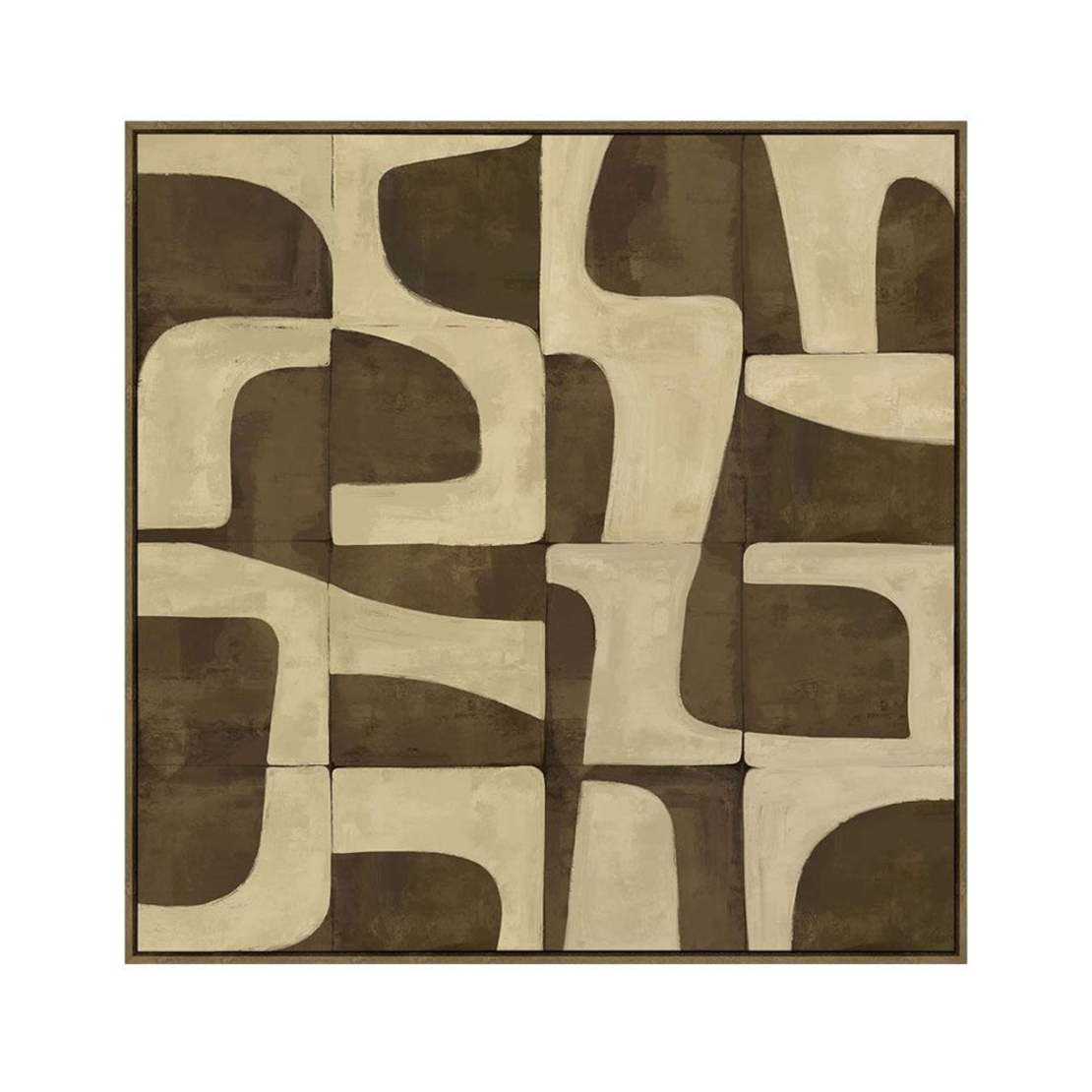 BOHO BALANCE PAINTING DECORATIVE WITH FRAME 80x80x4 CANVAS BROWN BEIGE PP