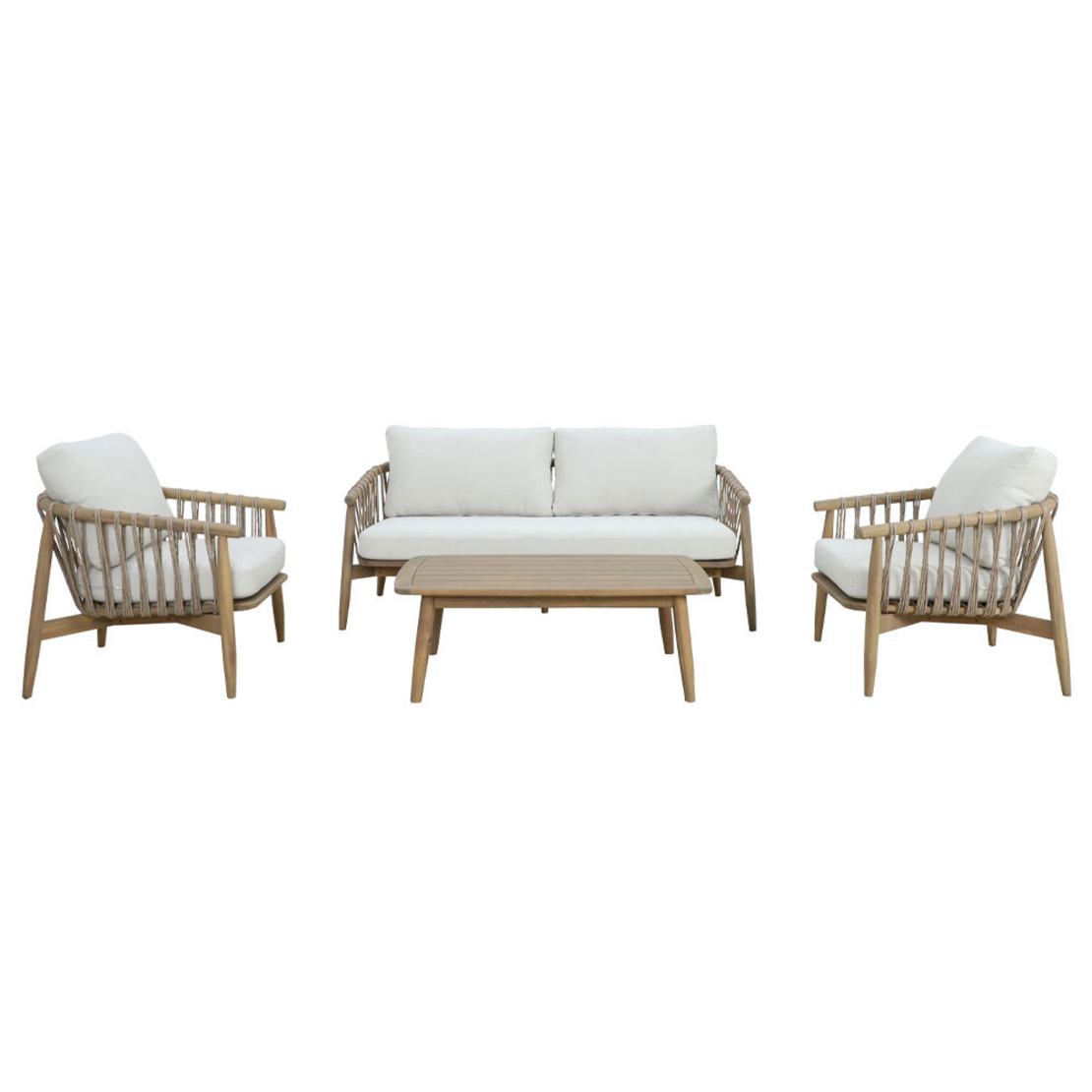 CORDA LOUNGE SET 1+2+1 WOOD ACACIA NATURAL WHITE V