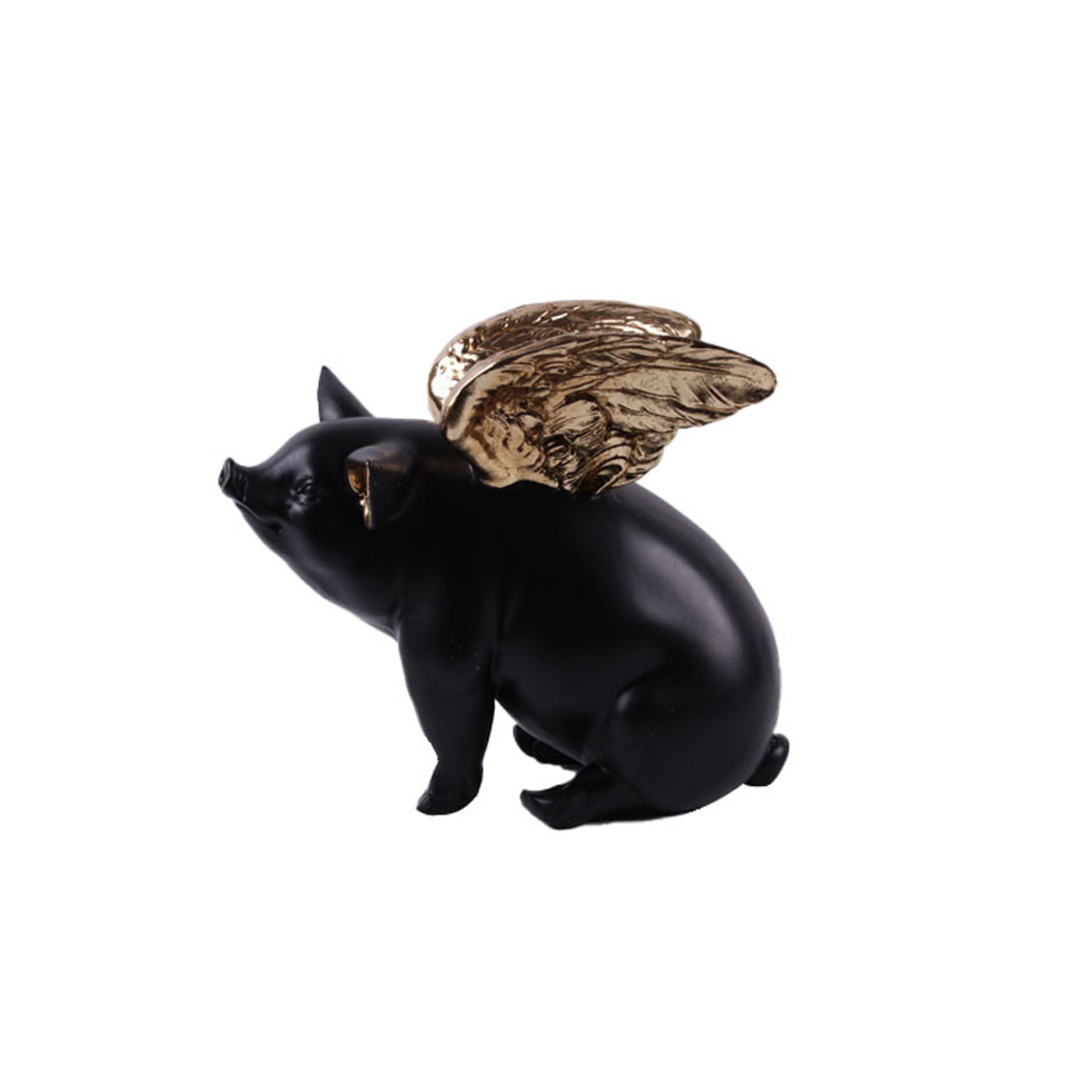 PIGGY DECO PIG POLYRESIN BLACK GOLD 26x17xH22,5cm