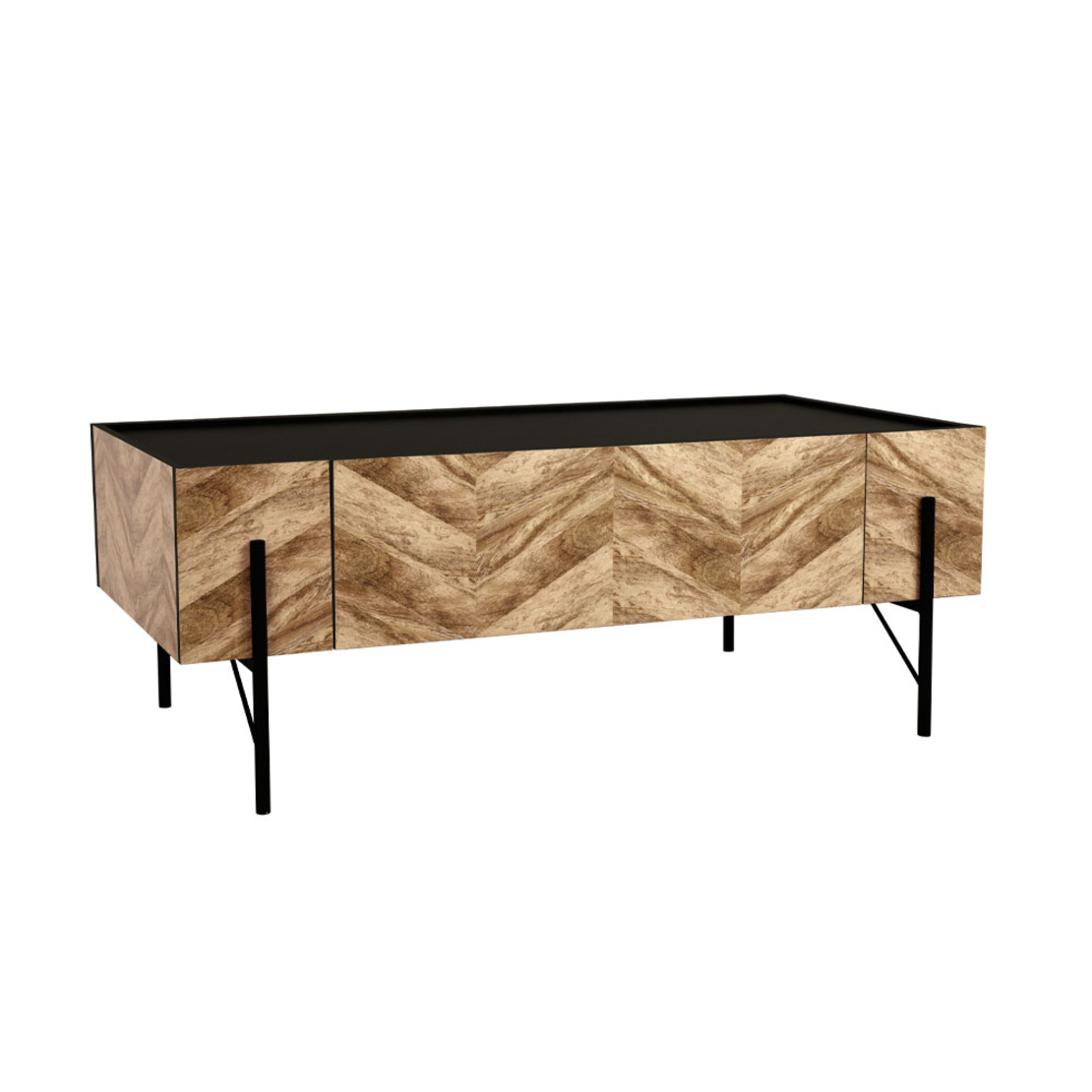 PARKE COFFEE TABLE CHIPBOARD WITH MELAMINE CARTA BLACK NATURAL WITH PATTERN METAL BLACK 120x63xH45cm E1 PRC