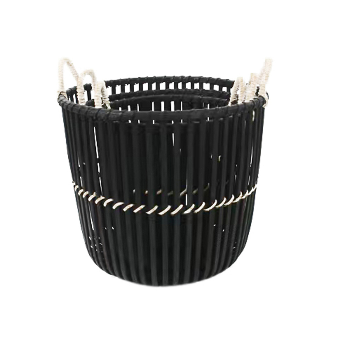 NUBIA BASKET SET 3PCS 37x37x33 BAMBOO BLACK NATURAL ROPE