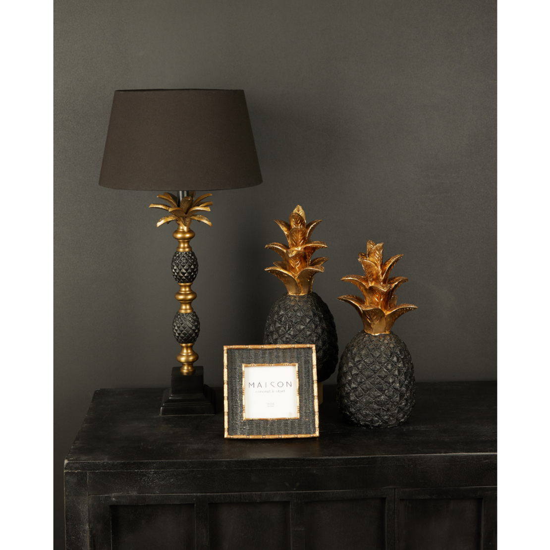 PINEAPPLE LAMP TABLE ALUMINIUM FABRIC GOLD ANTIQUE