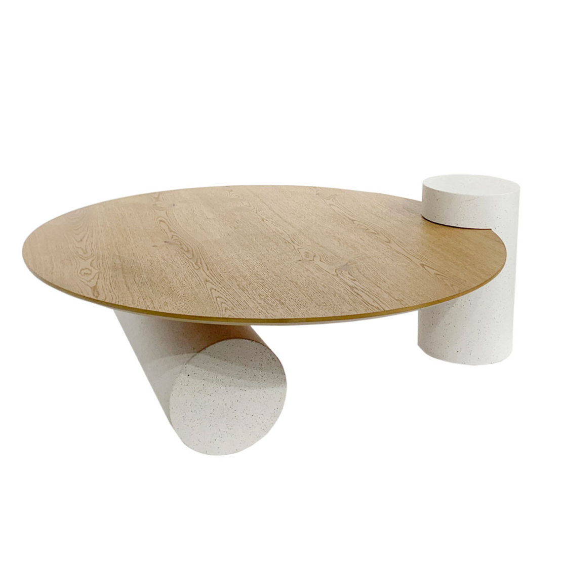 ASSYMETRON COFFEE TABLE VENEER ΟΑΚ NATURAL CEMENT GREY LIGHT 110x100xH41cm E1 PRC