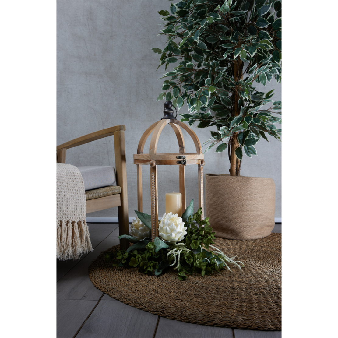 NAUTICAL LANTERN SET 2PCS WOOD METAL NATURAL D30-2