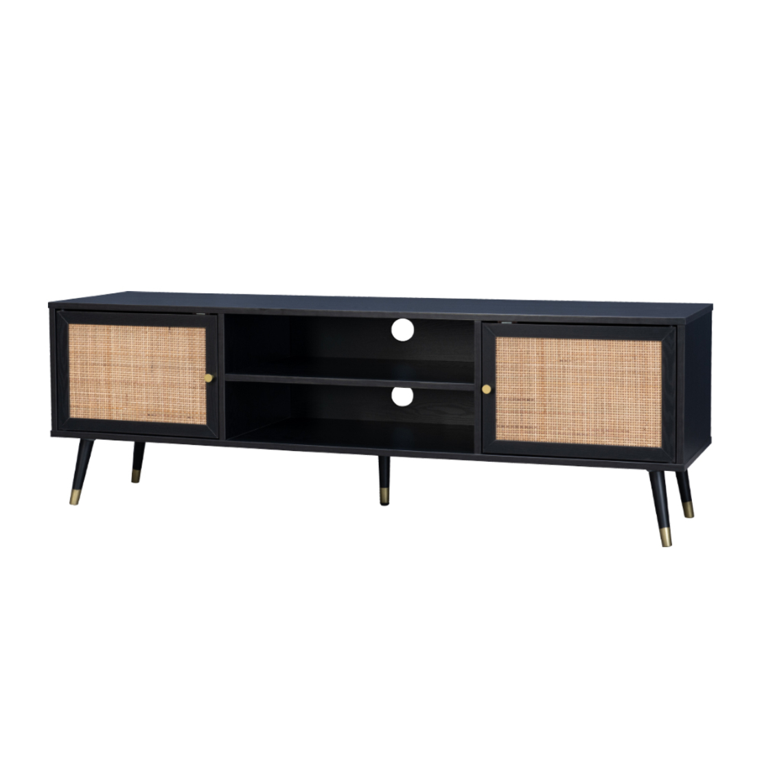 VIENNA TV STAND CHIPBOARD WITH MELAMINE BLACK WITH RATTAN GOLD 150x39xH49cm E1 PRC