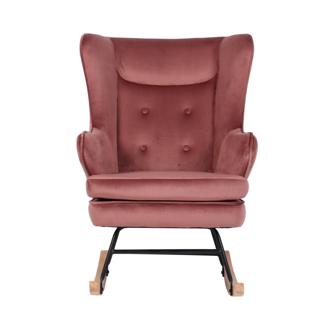 ROCKER ARMCHAIR ROCKING FABRIC PINK WOOD RUBBERWOOD NATURAL E1 PRC