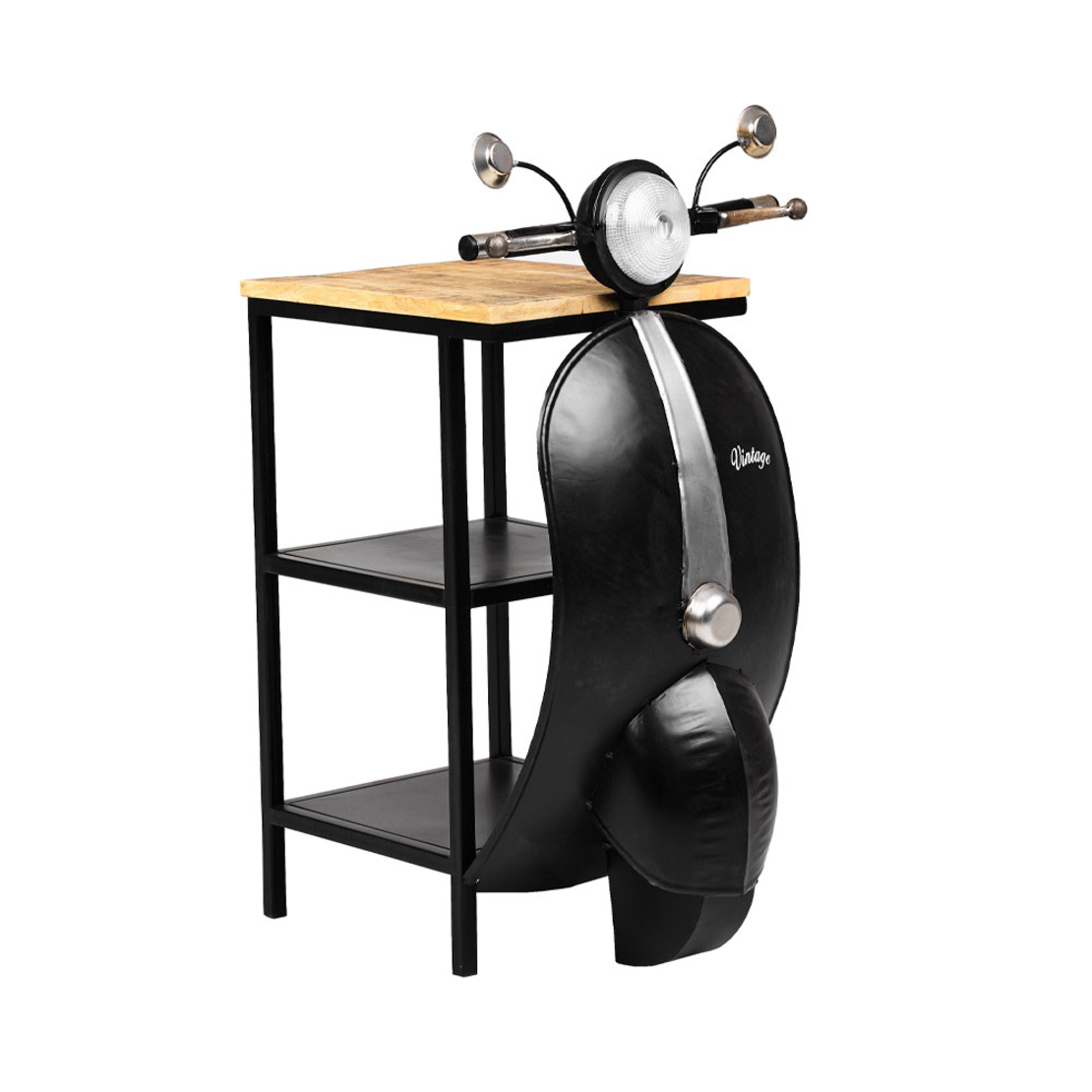 MINI VESPA SIDE TABLE WITH SHELVES METAL BLACK SILVER NATURAL 61x45xH88cm IN