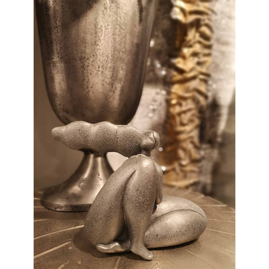CHEVEU SILVER 2 DECO FIGURE POLYRESIN SILVER 24x10