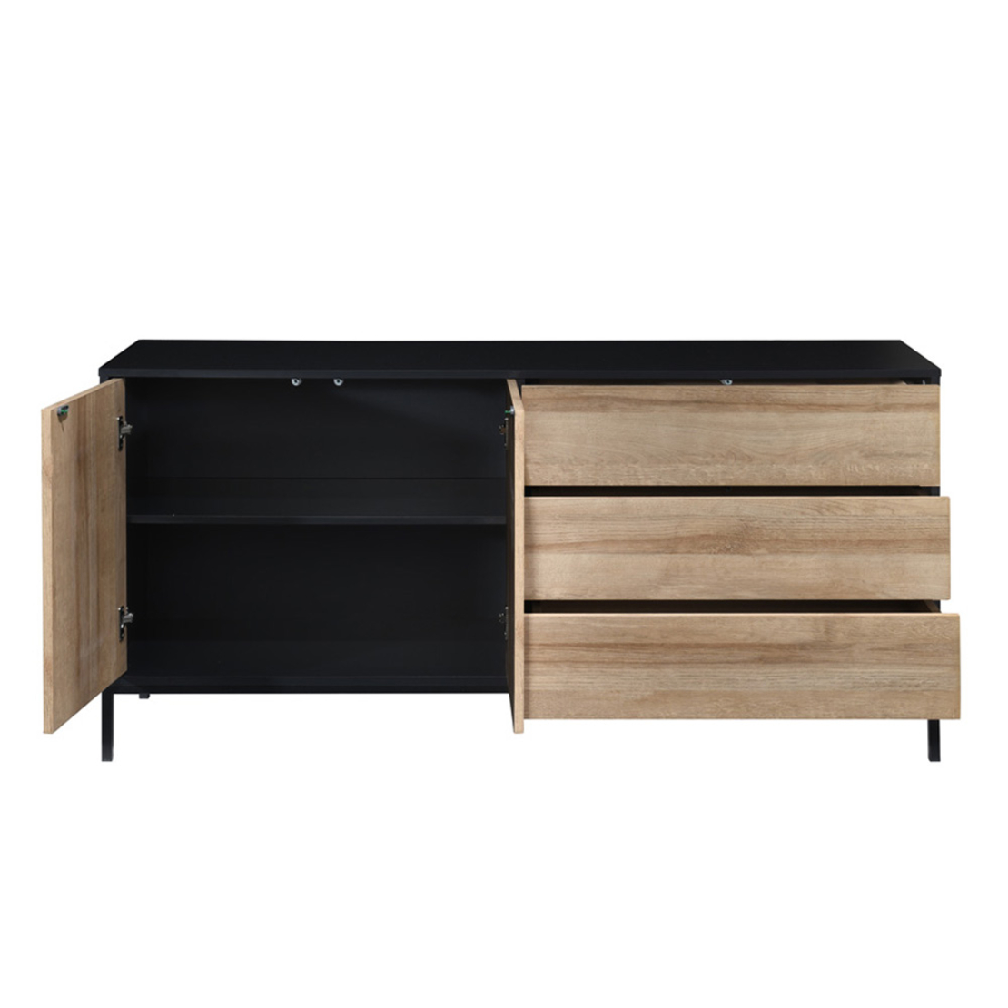 BLACKBIRD SIDEBOARD 2DOORS 3DRAWERS CHIPBOARD WITH MELAMINE CARTA RIVIERA OAK BLACK METAL 150x40xH75,5cm MY
