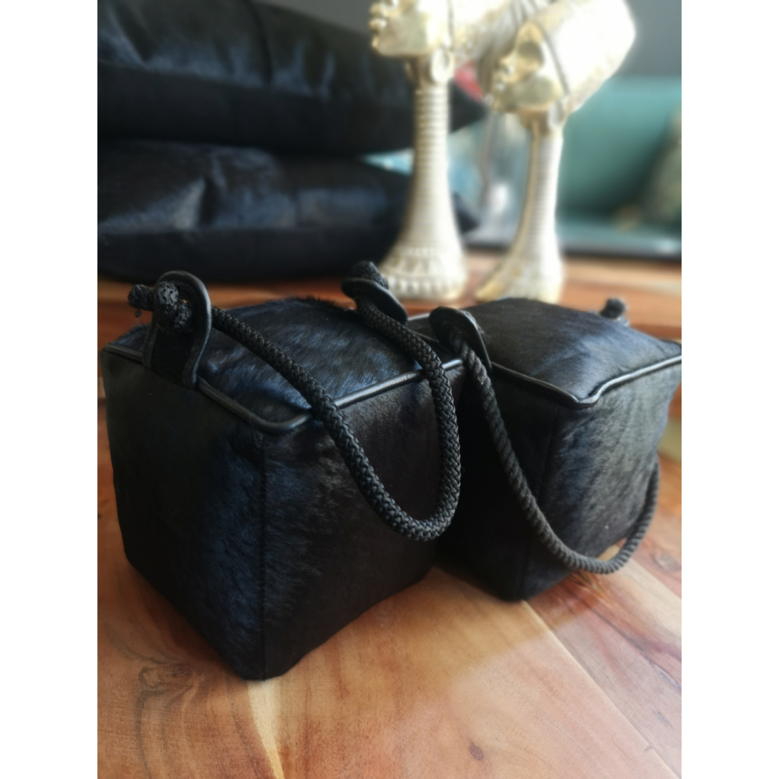 PUERTA DECO DOOR STOPPER LEATHER BLACK 15x15xH15cm