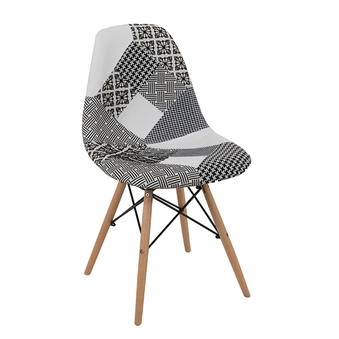 EIFFEL CHAIR FABRIC PATCHWORK BLACK WOOD NATURAL E1 PRC PRICE PER PIECE 39.90 лв. (4 PIECES INCLUDED)