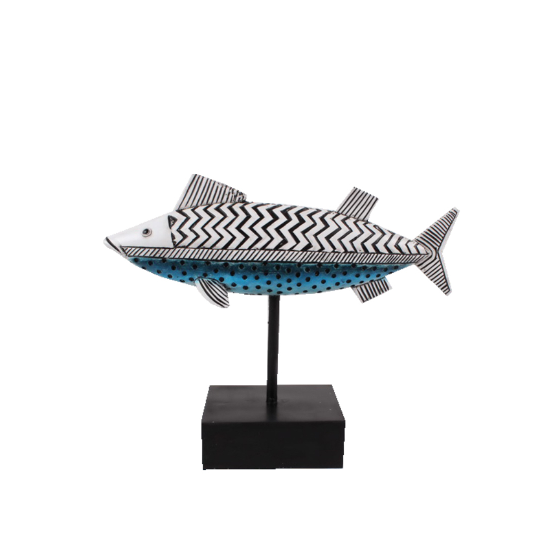 SERRANUS DECO FISH POLYRESIN WHITE BLACK LIGHT BLU