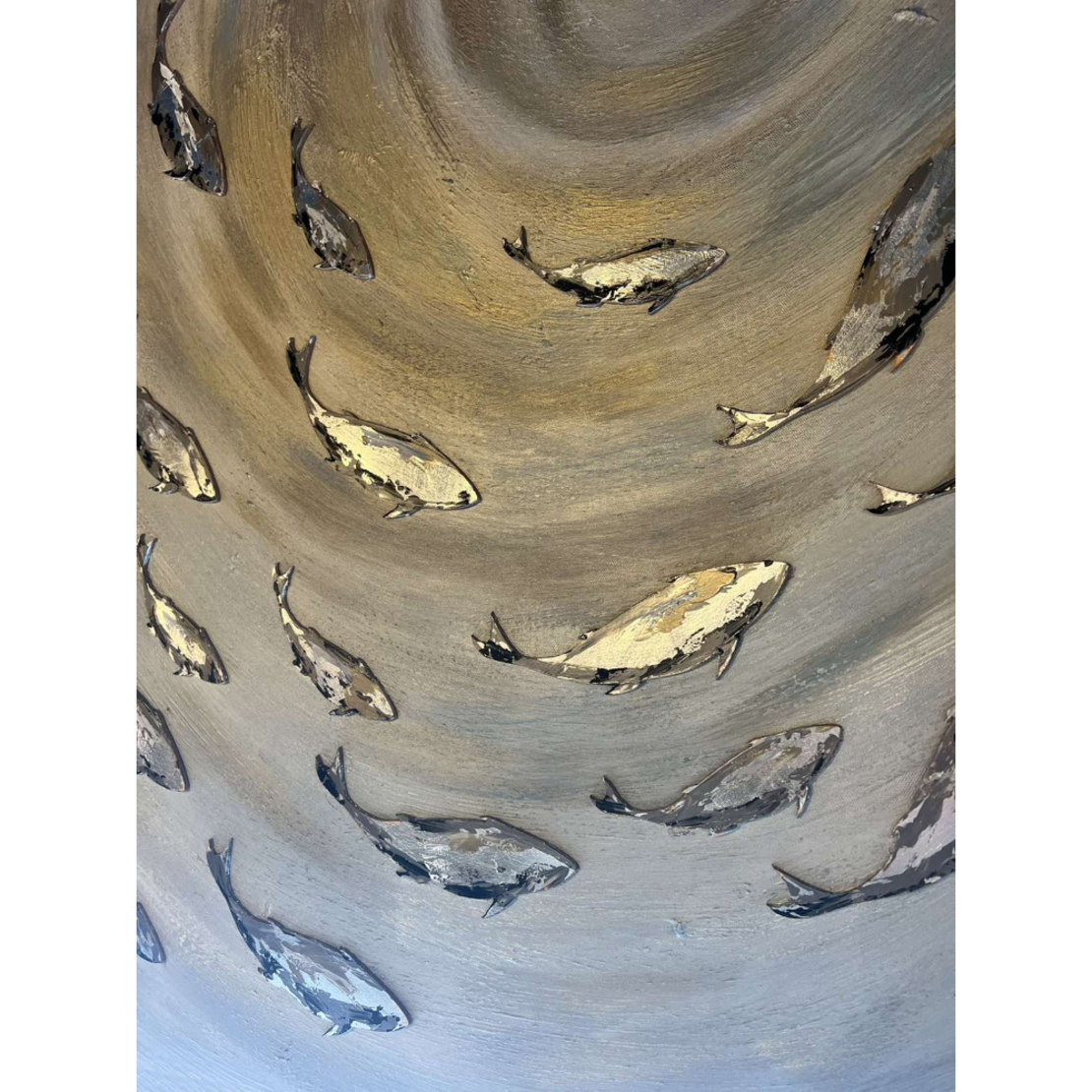 PISCES PAINTING CANVAS GREY SILVER WOOD 80x80xH3,5
