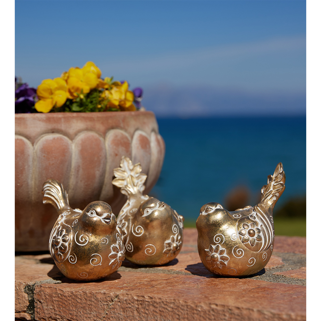 HOOPOE 3 DECO BIRD POLYRESIN GOLD 16x10,3xH12cm PR