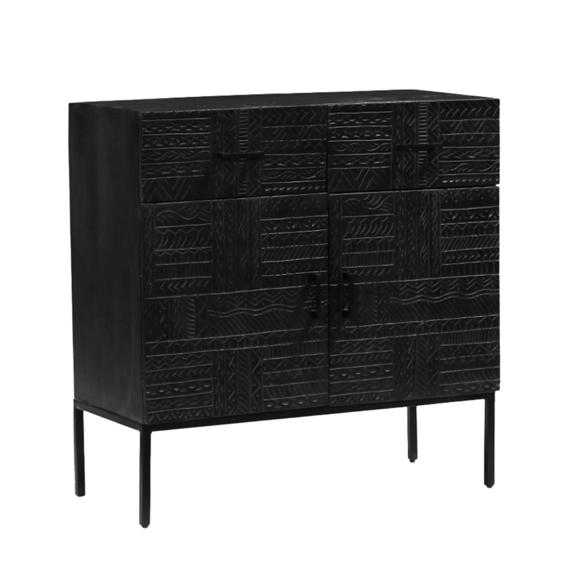 AZTEC COMMODE 2DOORS 2DRAWERS WOOD MANGO BLACK IN