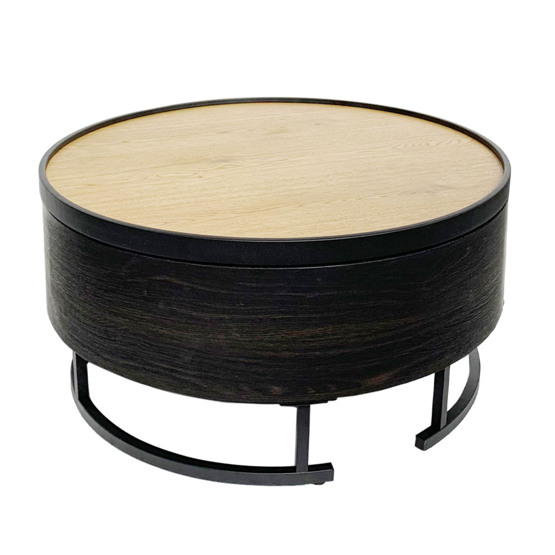 BARREL COFFEE TABLE WITH STORAGE VENEER BLACK NATURAL BLACK 80x80xH39,5cm E1 PRC