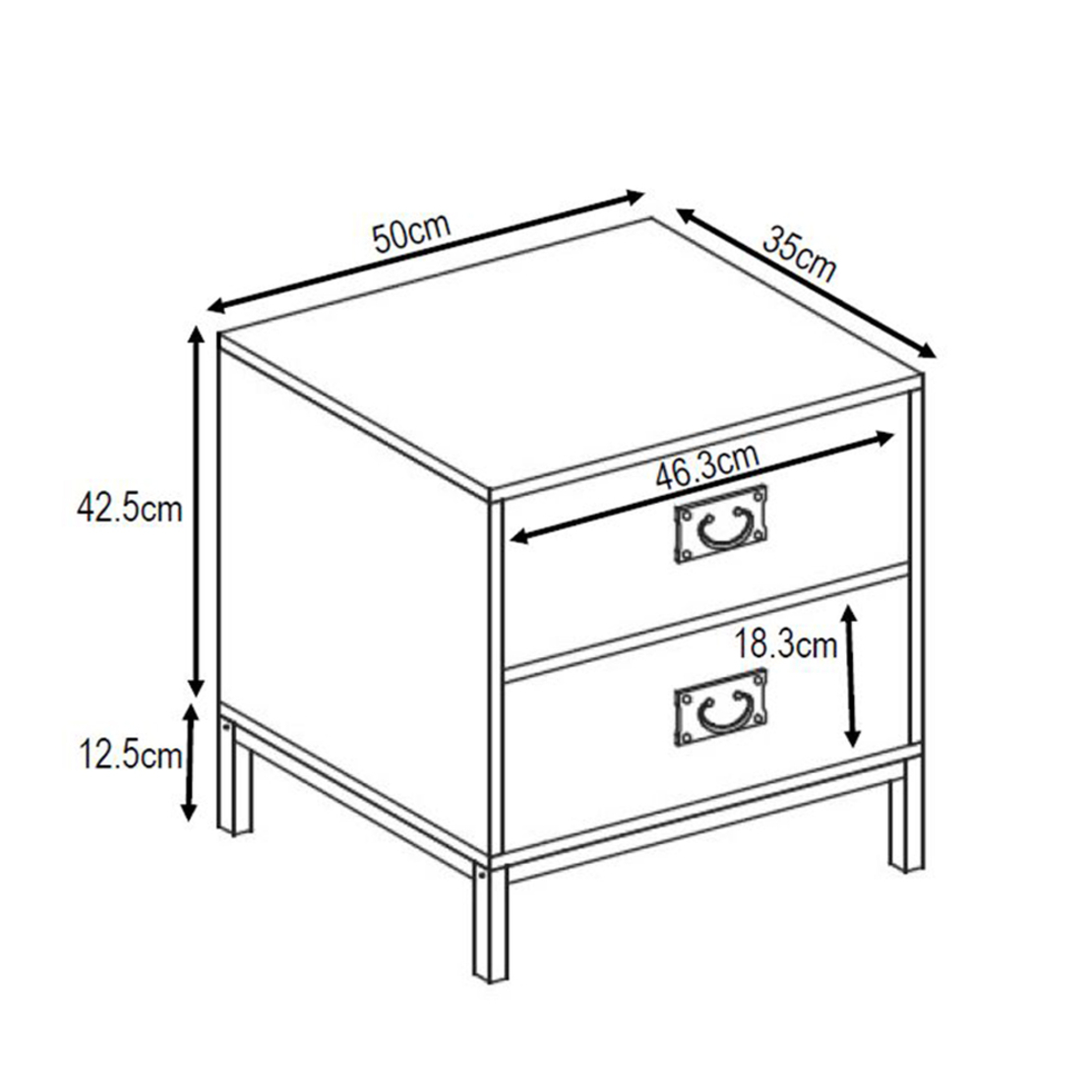 RUBIK NIGHTSTAND 2DRAWERS CHIPBOARD WITH MELAMINE CARTA CEMENT LIGHT METAL WITH PATTERN BLACK E1 PRC