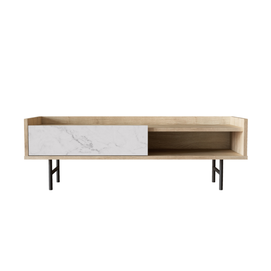 STOCKHOLM COFFEE TABLE CHIPBOARD WITH MELAMINE CARTA SONOMA DECAPE WHITE WITH MARBLE PATTERN METAL BLACK 120x59xH40cm E1 PRC