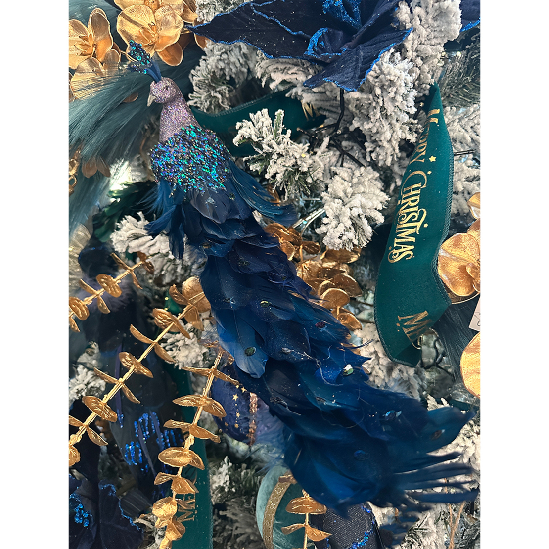 XMAS MIDNIGHT PEACOCK DECO POLYFOAM FEATHER PETROL