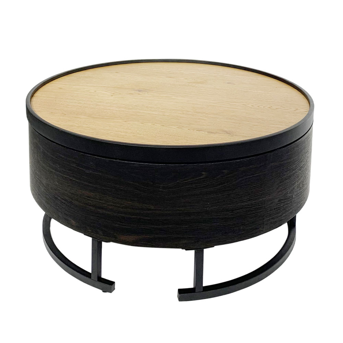 BARREL COFFEE TABLE WITH STORAGE VENEER BLACK NATURAL BLACK 80x80xH39,5cm E1 PRC