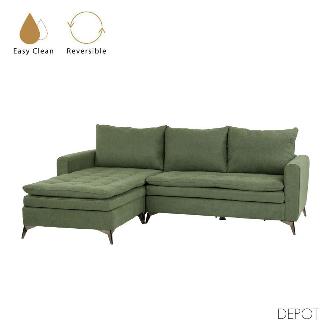 SCANDALO SOFA REVERSABLE CORNER EASY CLEAN FABRIC OLIVE GREEN E1 EU