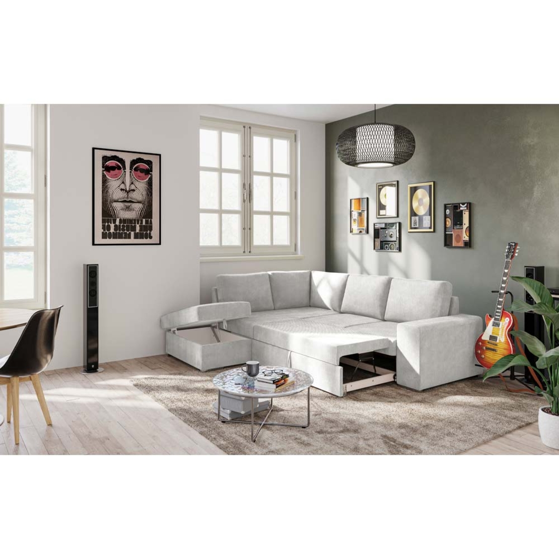 EDDI SOFA BED CORNER LEFT EASY CLEAN FABRIC CREAM E1 EU