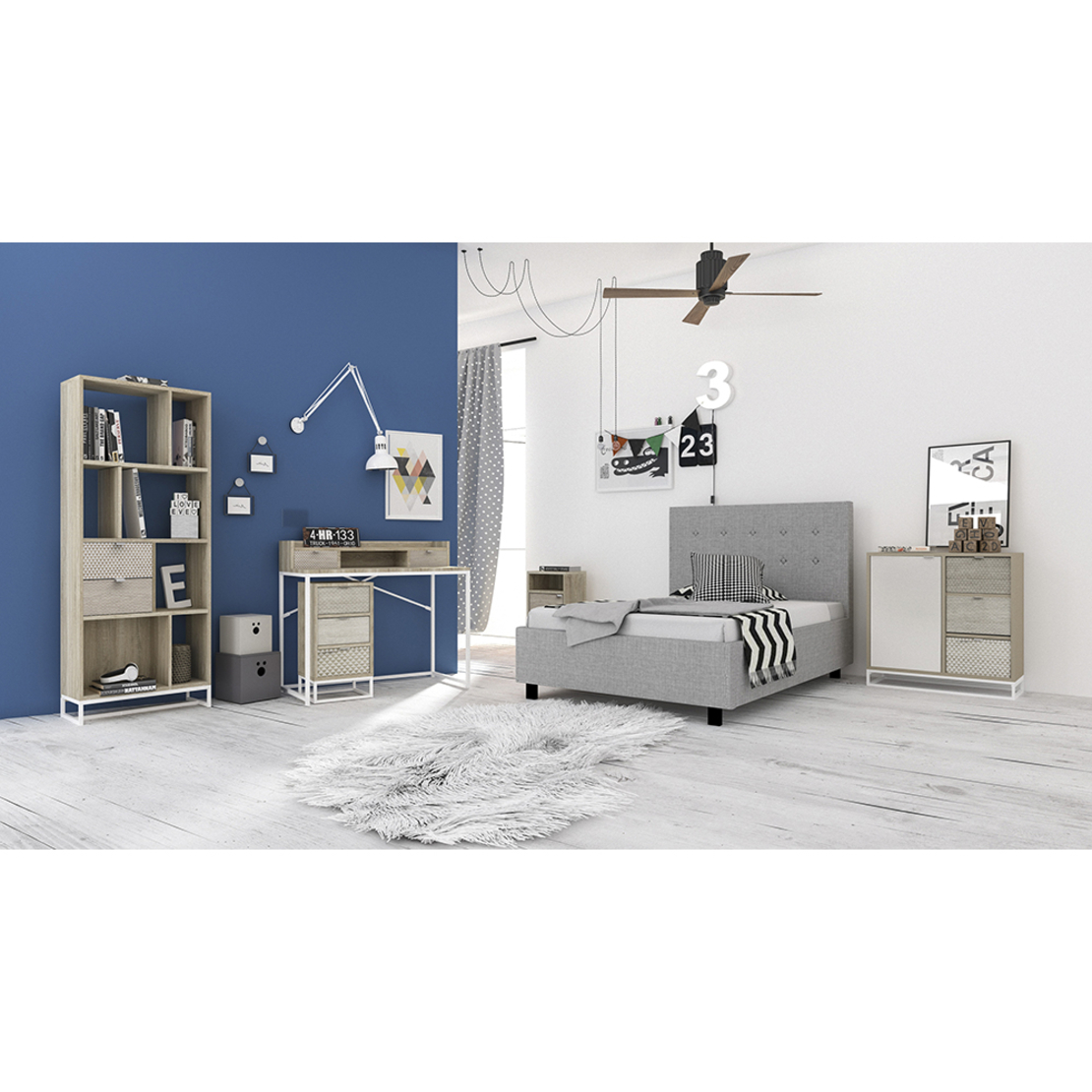NAK BOOKCASE CHIPBOARD WITH MELAMINE CARTA SONOMA WITH PATTERN METAL 80x35xH168cm E1 PRC