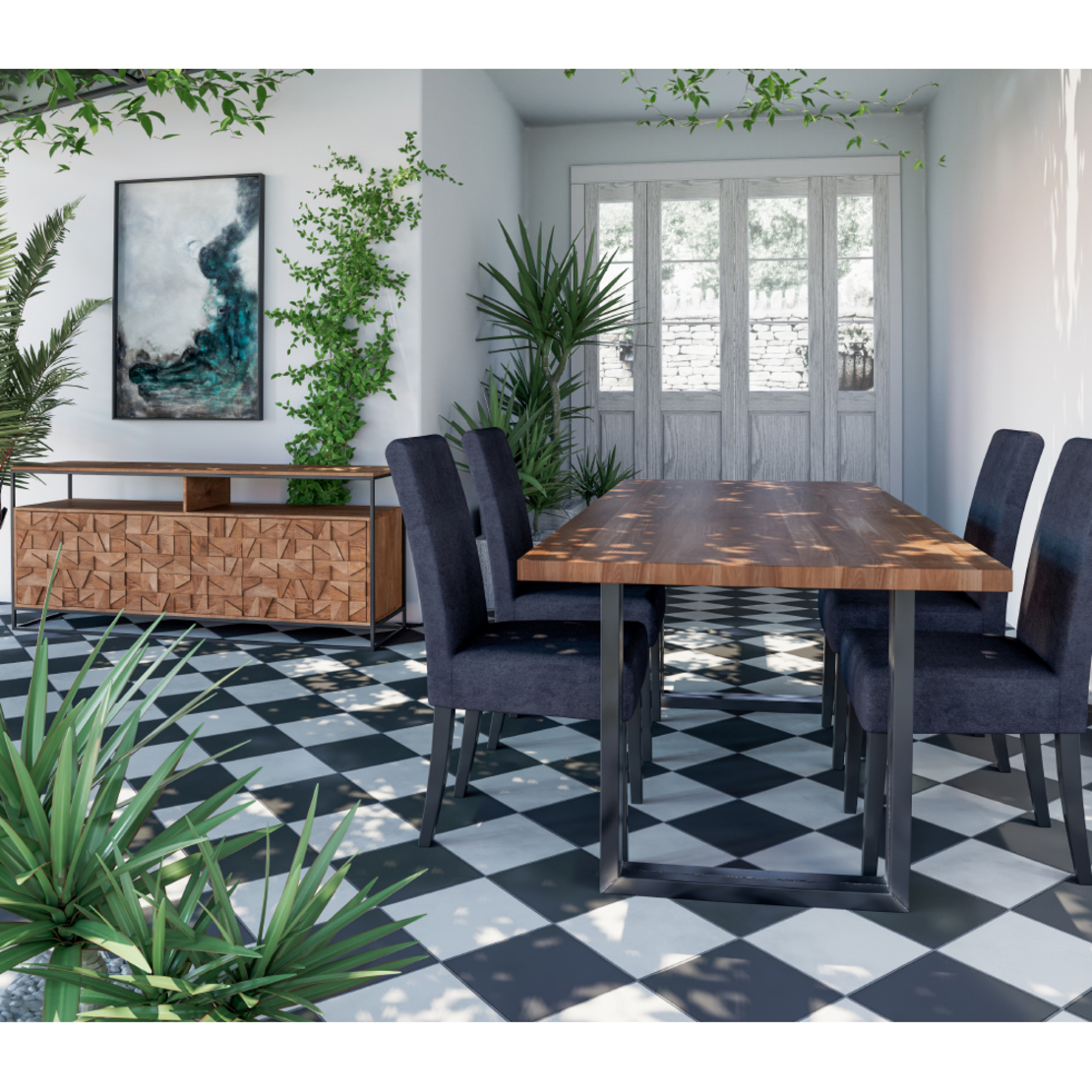 PUZZLE 220 TABLE WOOD ACACIA WALNUT METAL IN