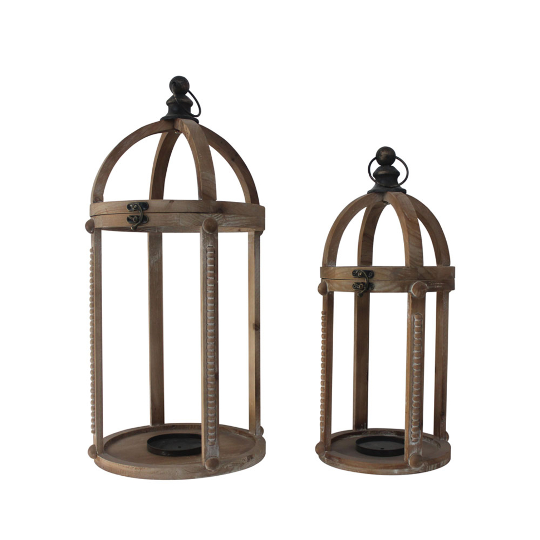 NAUTICAL LANTERN SET 2PCS WOOD METAL NATURAL D30-2