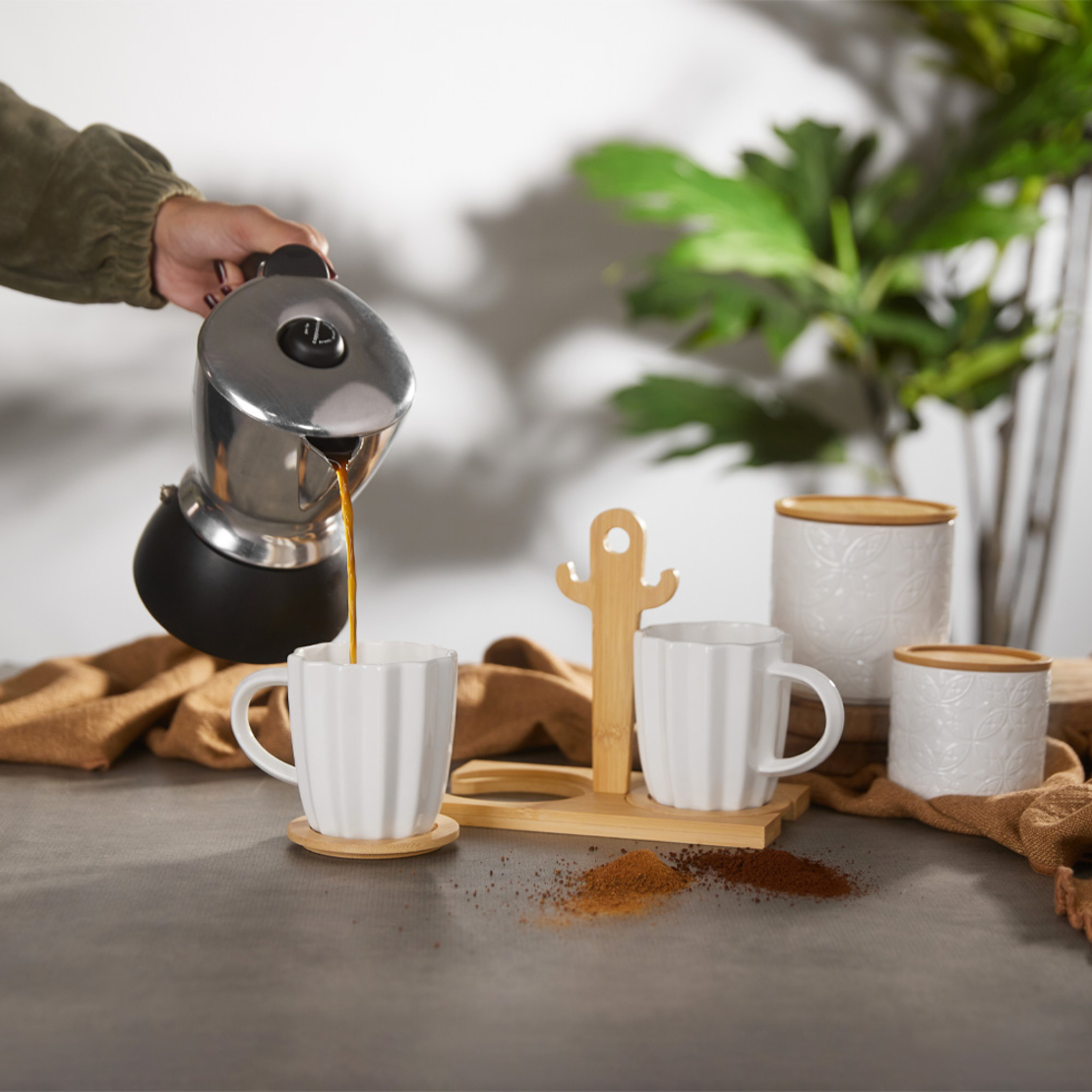 CACTUS MUG ESPRESSO SET 2 PCS PORCELAIN BAMBOO WHI