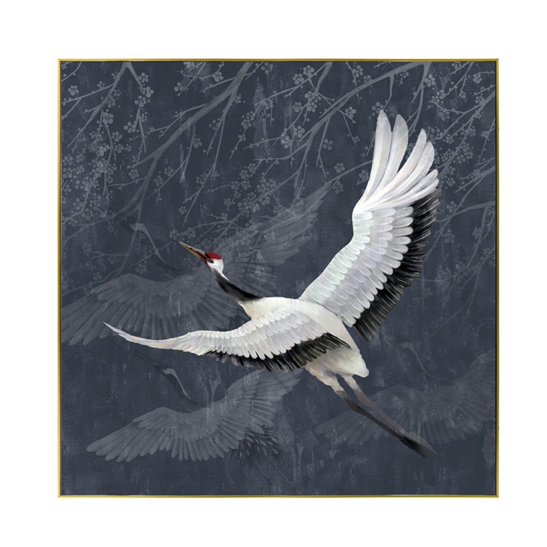 CRANE 2 PAINTING CANVAS PETROL WHITE WOOD BLACK 82