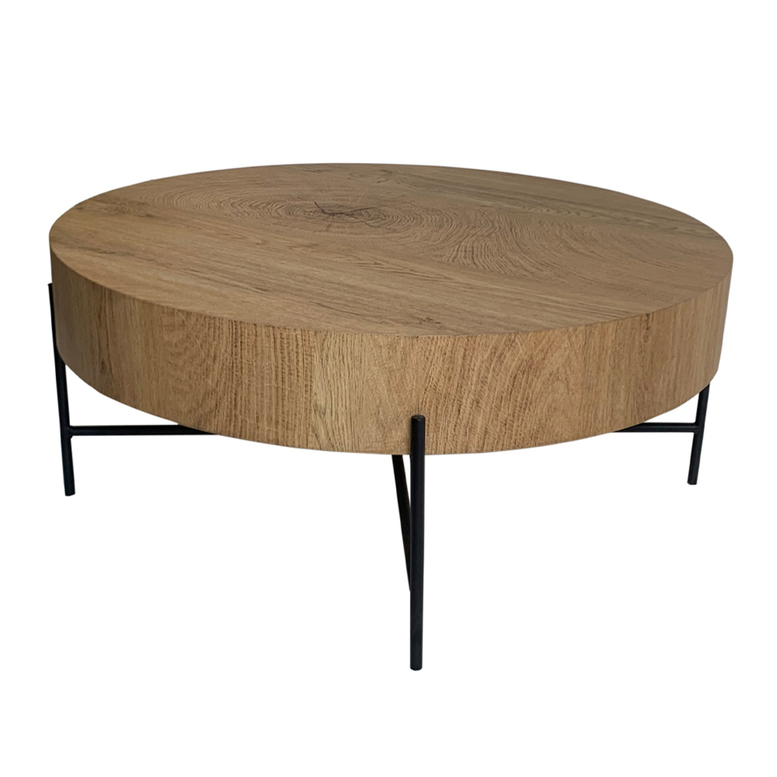MADERA COFFEE TABLE MDF WITH PAPER VENEER NATURAL METAL BLACK 80x80xH36cm E1 PRC