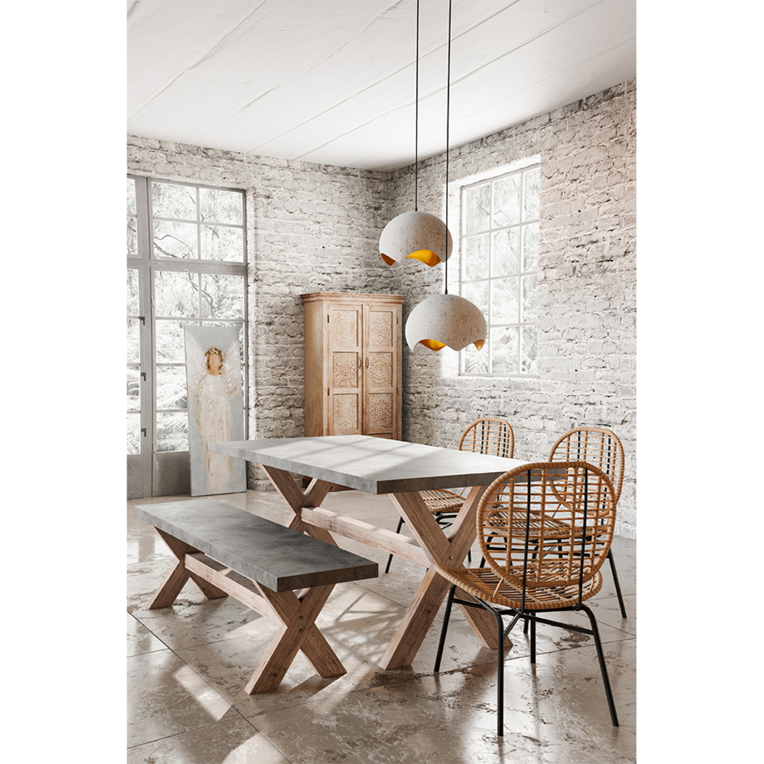 CAMIRO BENCH FIBER CEMENT CEMENT NATURAL 180x40xH45cm VN